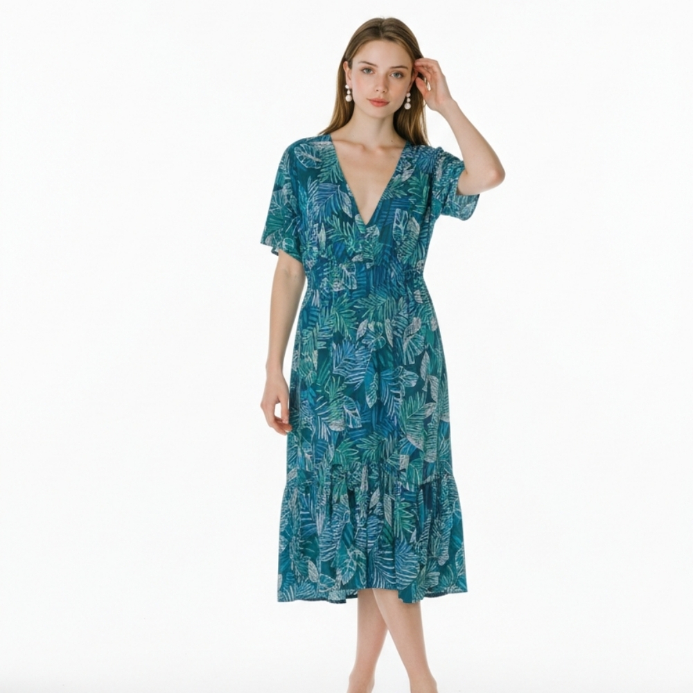 blue island- Dress tropical print size large